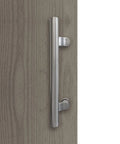 Post Mount Offset Double Sided Ladder Style Push Pull Door Handle 12 Inch Satin Stainless Steel on wood door interior view