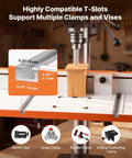 Rock Solid Drill Press Table With Adjustable Fence And Wide T Slots For Locking Down Projects Dead Nuts Precise MDF worktop with T-slots
