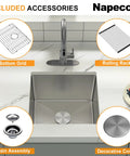 Undermount 17 Inch Stainless Steel Bar Sink Real Deal Deep 9.5 Inch Single Bowl Square Small Kitchen Sink with accessories