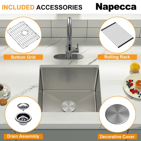 Undermount 17 Inch Stainless Steel Bar Sink Real Deal Deep 9.5 Inch Single Bowl Square Small Kitchen Sink with accessories