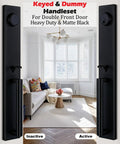 Matte Black Double Door Handleset With Adjustable Hole Position For Us Doors Fits Eight One Third To Nine Five Eighth Inch Bore Includes Keyed Entry And Dummy Handle Easy Install Durable Metal Construction shown on interior doors