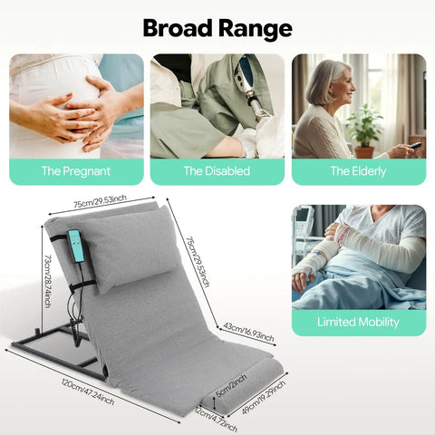Heavy Duty Electric Lifting Backrest With Adjustable Angle For Hospital Beds, grey fabric, 120cm x 75cm size, designed for comfort.