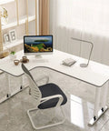 Built Different L Shaped Corner Computer Desk For Compact Rooms And Modern Home Offices featuring matte white finish and sleek design.