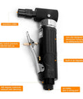 Badass Compact Air Die Grinder With Right Angle 20000 RPM Pneumatic Drive showing precision collet and safety switch.