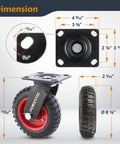 8 Inch Caster Wheels Heavy Duty Swivel Plate Casters With Rubber Knobby Tread dimensions and side view