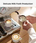 All In One Espresso Machine With Built In Grinder, 20 Bar Pressure, 58mm Commercial Portafilter, Milk Frother, Perfect For Cappuccino And Latte At Home, Stainless Steel 2026 Upgrade in use frothing milk next to cappuccinos