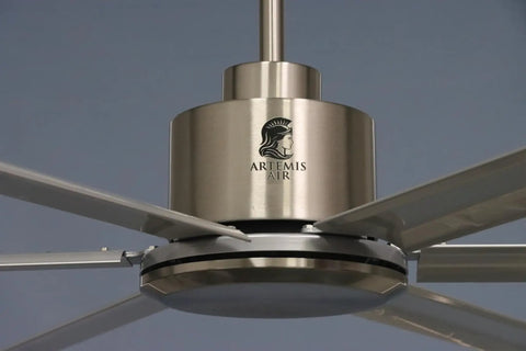 Heavy Duty Workhorse 120 Inch HVLS Industrial Ceiling Fan With Remote Delivers 28,000 CFM for warehouses close-up view