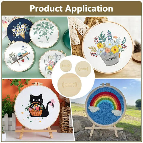 Image showing application of Six Pcs Wooden Backing Plates for finishing embroidery hoops in three round sizes, perfect for ornament making.