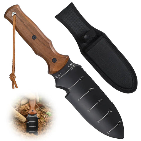 All In One Garden Knife With 7 Inch Stainless Steel Blade Dual Scale Measurement EDC Sheath Weed Puller Digging And Transplanting Tool