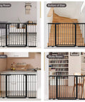 Extra Wide Baby Gate With Door For Stairs And Doorways, Pressure Mounted, Walk Through Swing Door shown in various home settings