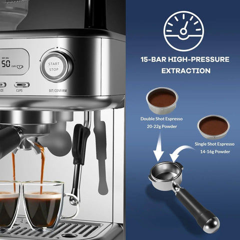 Kick Start Your Day Right With This Fully Automatic Espresso Machine, built-in grinder and 15-bar extraction process.