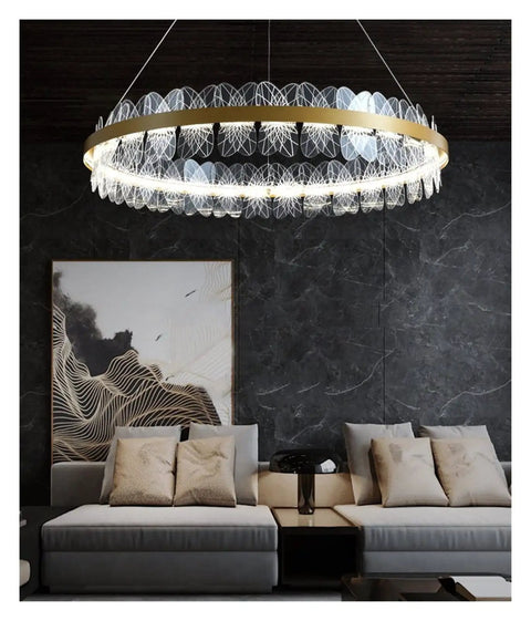 Nordic LED Round Frosted/Engraved Modern Pendant Light Remote Control Dimming for Living Room Bedroom Restaurant (D60 cm) hanging above a sofa.