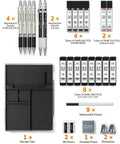 Image showing Metal Mechanical Pencil Set With Case, Six Pencils From 0.3mm To 2.0mm Plus 552 Lead Refills, Erasers And Sharpeners.