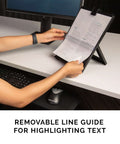 Letter Size Non Magnetic Copyholder With Removable Line Guide And Adjustable Easel Back For Height And Angle, showing use on desk