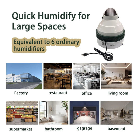 Portable Heavy Duty 200 Pint Humidifier With Industrial Grade Mist System for Hydroponics and Large Rooms shown in various rooms.