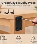 Installing Beefy Black Metal Flat Brace Set 16 Pcs With 64 Stainless Steel Screws on wooden table corner