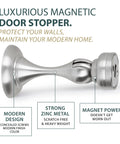 Heavy Duty Magnetic Door Stopper Finished In Sleek Satin Nickel To Lock Doors Wide Open And Nip Nasty Wall Scuffs In The Bud While Blocking Ugly Slap Damage, showcasing a modern design and strong zinc metal.