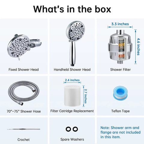 Filtered Shower Head With Handheld Combo Plus Three Way Diverter For An Easy Switch Shower Eight Settings For Custom Shower, High Flow To Fight Hard Water, Reduces Chlorine And Fluoride, Includes One Replacement Cartridge, Chrome Finish