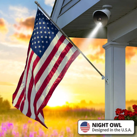 1080p HD Indoor Outdoor Spotlight Cameras Wired Add On With Preset Voice Alerts And Built In Siren Mounted on Porch