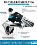 Rear Derailleur RD TY21B Six Seven Speed Direct Mount For Mountain Bikes And Commuter Cruisers, Silver Finish