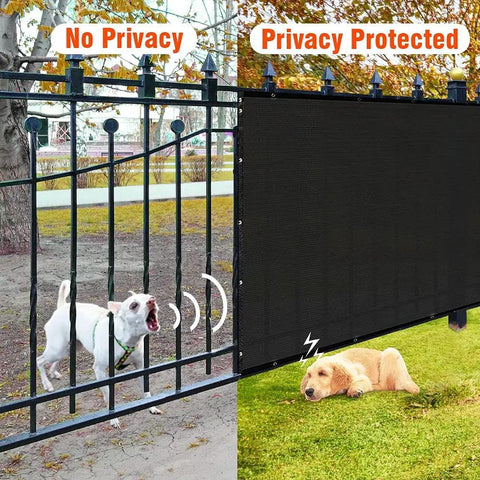 Privacy Fence Screen 4 By 50 Feet Heavy Duty Knitted Net With Reinforced Bindings Brass Grommets And Cable Ties Black Outdoor Garden Windscreen Shade Net Barrier For Backyard Fences installed on a metal fence
