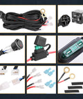 Two Lead Wiring Harness Kit 12V 40A Relay With Nylon Jacket Red Rocker Switch Fuse Mounting Hardware LED Light Bars
