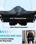 Ultra Wide Oversized Bike Seat Cushion With Comfy Memory Foam For Men And Women Waterproof Universal Saddle Upgrade For Road Mountain City Bikes Ride All Day Pain Free, 3.54-inch thick foam with triple shock suspension