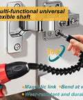 105 Degree Right Angle Drill Adapter Kit with flexible shaft for tight spaces, in use on metal hinge, showing bending capability.