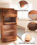 Two In One Wooden Potato And Onion Storage Bin With Lid And Mesh Doors Stackable Bread And Vegetable Cabinet For Kitchen