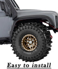 1.0 Inch Beadlock Wheel Set For SCX24 TRX4M RC Crawler Cars Aluminum Heavy Duty Rim Four Pieces Brown Beadlock Hubs With Grippy Non Slip Treads Fits One Eighteenth And One Twenty Fourth Scale Rigs on RC car