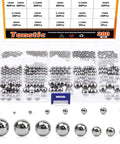 Tanstic steel ball bearing assortment kit, 330 pcs in a clear plastic case, 16 sizes (1–12 mm).