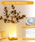 Vase Table Lamp With Frosted Glass Shade And Wood Base Dimmable 3 Color LED Bedside Light USB Charge Artistic Vase Lamp For Bedroom Decor DIY Petals To Create Cozy Vibe on a desk with greenery