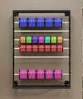 Six Rod Wall Mounted Wire Spool Rack With Adjustable Spacing Built Badass Tough For Garage Or Shop No Sweat Cable Management System, displaying colorful wire spools.