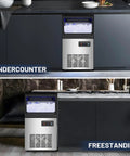 Nugget Ice Maker Machine With 100 Lbs Per Day Output, Stainless Steel Under Counter Ice Machine With 25 Lbs Storage Capacity, installed in kitchen