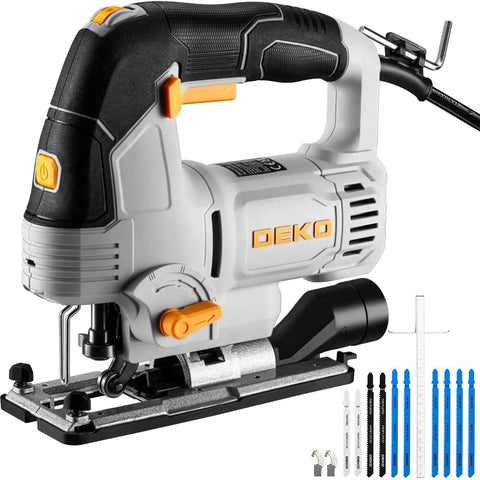 Heavy Hitting 6.7 Amp Corded Jigsaw Slays Through Hardwood And Steel, showcasing adjustable speed and tool-free blade changes.