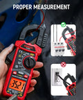 Pro Grade True RMS Clamp Meter Multimeter with D Shaped Jaw for AC DC Current and Voltage Auto Range 4000 Counts in use