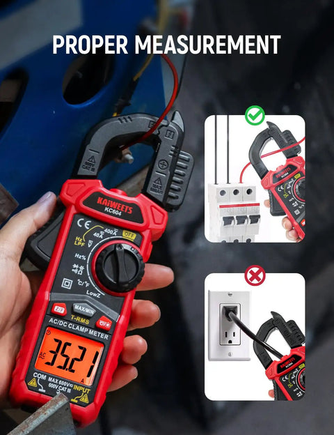Pro Grade True RMS Clamp Meter Multimeter with D Shaped Jaw for AC DC Current and Voltage Auto Range 4000 Counts in use