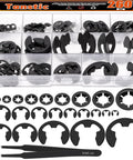 Front view of 260-piece Tanstic lock washer kit with internal-tooth star washers, E-clips, and tweezers in clear case