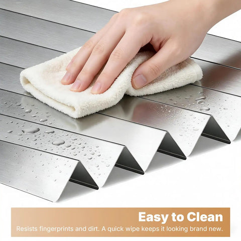 Heavy Duty 304 Stainless Steel Wall Corner Guards 10 Pack 2X2X48 Inch 90 Degree rounded corner protectors being wiped clean.