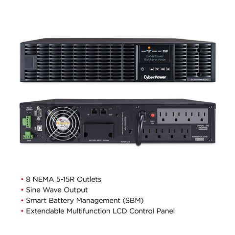 OL1500RTXL2U Smart App Online UPS System With 1500VA And 1350W Double Conversion Sine Wave Output 8 NEMA 5-15R Outlets 2U Rack And Tower Design Battery Backup And Surge Protection For Servers And Network Gear