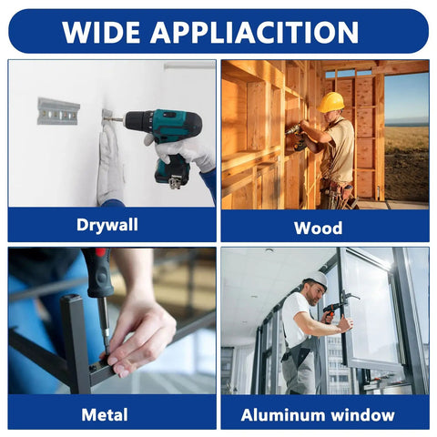 Applications of 465 Piece Self Drilling And Self Tapping Screws Set In 410 Stainless Steel on drywall, wood, metal, and aluminum window.