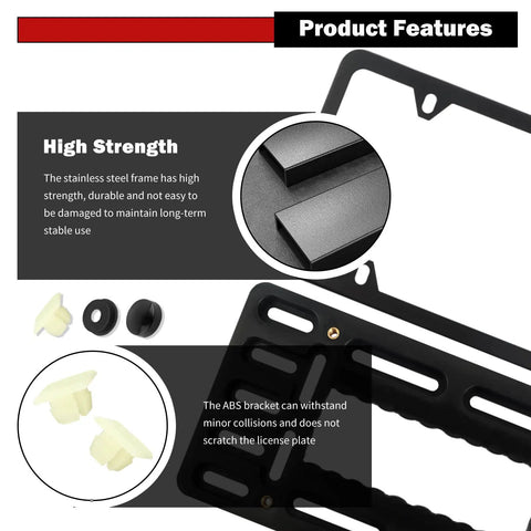 Stainless Steel Front License Plate Bracket Kit With Screws And Ties No Drill Install Front Bumper showing frame and features.