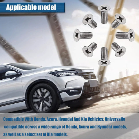 8 Pack Tough As Nails Stainless Steel Brake Disc Rotor Screws For Front And Rear Calipers Ride Ready rust-free fasteners displayed with car.