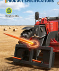 49 Inch Hay Spear With 3000 Lbs Capacity Orange Powder Coated Bale Fork on Tractor in Field