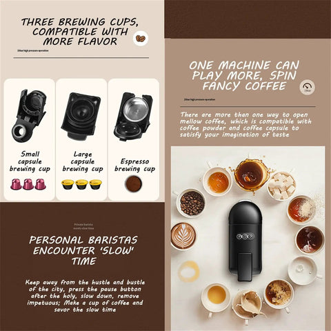 Capsule Coffee Machine With Built In Grinder And Steam Wand Compact Do It All Espresso Maker For Home And Office Brews