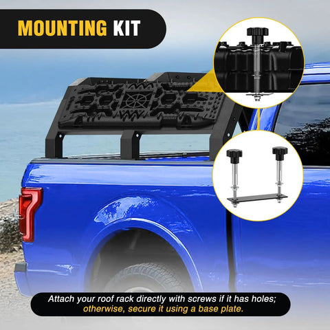 Tough As Nails Off Road Recovery Traction Boards With Built In Jack Lift Base For Mud Sand Snow Escape Heavy Duty Reinforced Nylon 2 Piece Set For 4X4 Ride Rescue And No Sweat Getaways mounted on a blue truck.