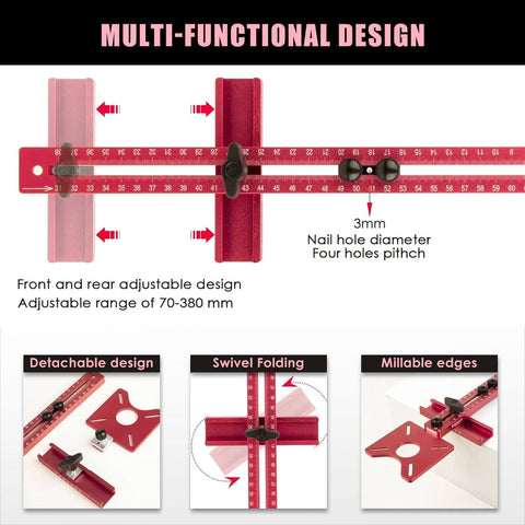 4 In 1 Router Milling Groove Bracket Aluminum Alloy Circle Cutting Jig For Cabinet Hardware And Woodworking Router Guide Adjustable Tool Red Pro Grade showing adjustable design and features.