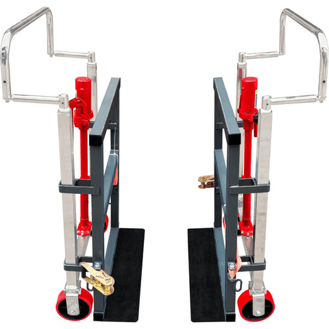 Heavy Duty Hydraulic Equipment Mover With Flow Back Handle Set Of 2, 4,000 Lb Capacity, Large Loading Plate, Four Polyurethane Wheels