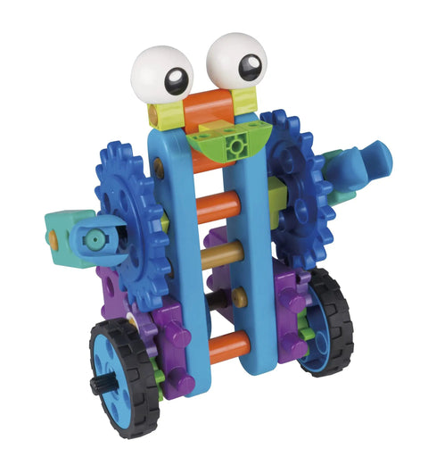 Colorful robot from Robot Engineer STEM Kit for Kids Kid Friendly Build 10 Non Motorized Robots Read Along Storybook Manual