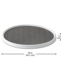 18-Inch Lazy Susan Turntable Organizer For Pantry And Cabinets Non-Skid Spinner For Spices Condiments And Bottles Durable White And Gray Design Easy Access Space Saving Kitchen Organizer, shown from top view with measurements.